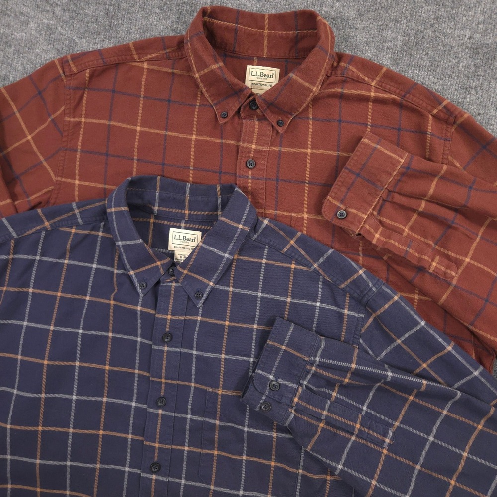 Lot of 2 LL Bean Wicked Good Flannel Shirts Mens XL Windowpane Traditional Fit
